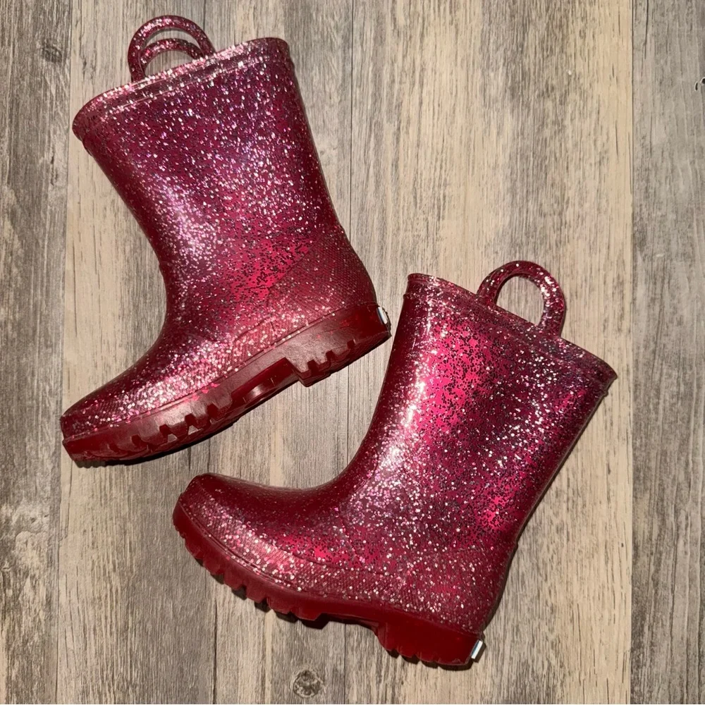 Glittery Pink Kids Rain Boots